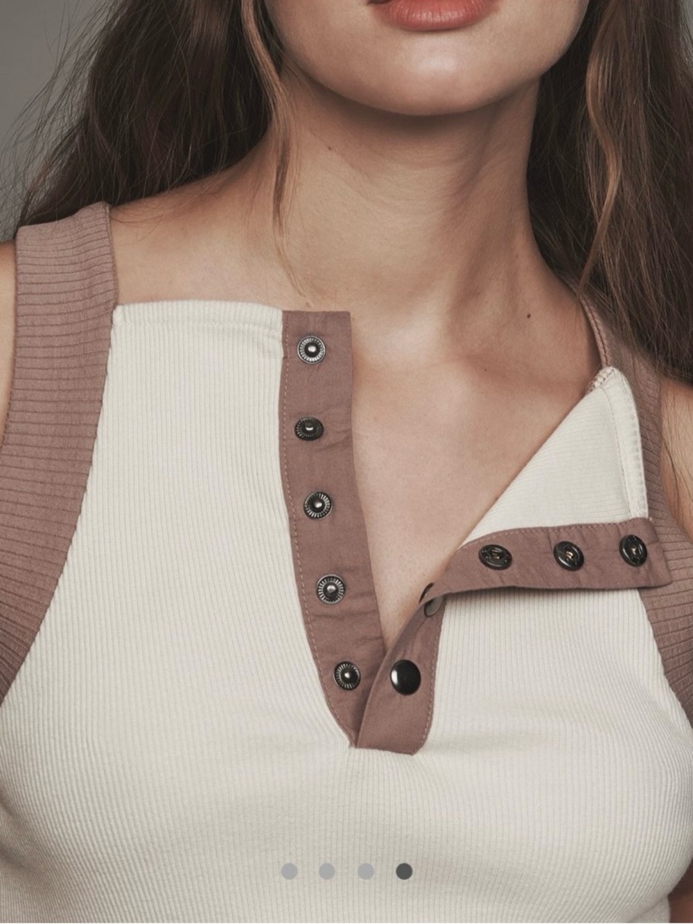 Anthropologie Ivory Tank with Taupe Trim and Snaps